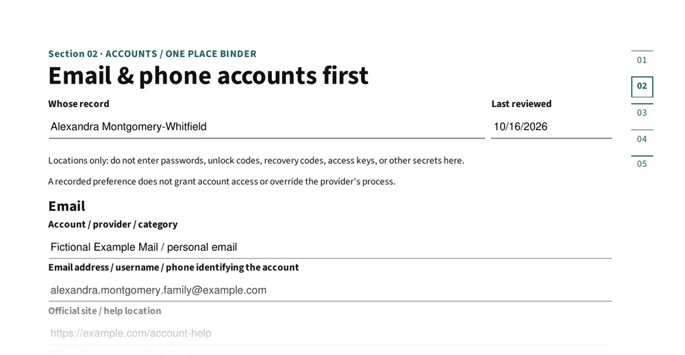 Top of page 2: Email and phone accounts first