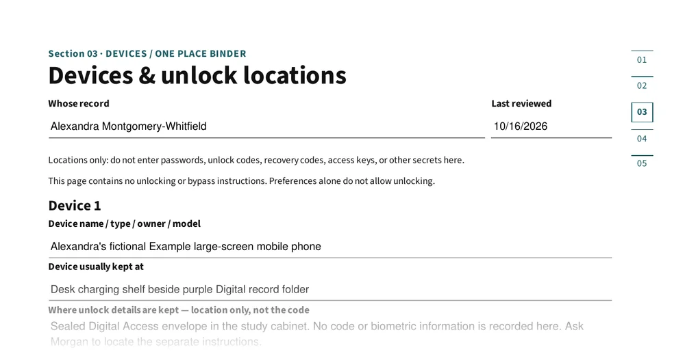 Top of page 4: Devices and unlock locations