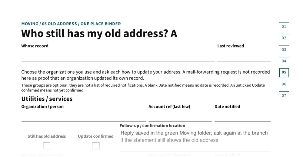 Top of page 7: Who still has my old address?