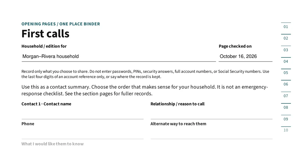 Top of page 3: First calls: the page family reads first