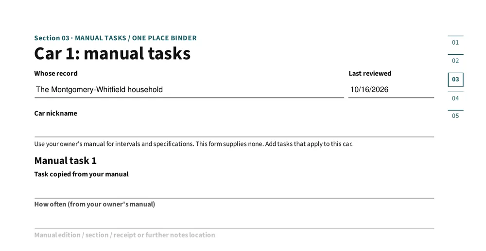 Top of page 6: Manual tasks, with intervals from your manual